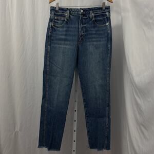 AMO Jeans Womens 30 Blue Kismet Chloe Crop High Waist Straight Leg Raw Hem Denim